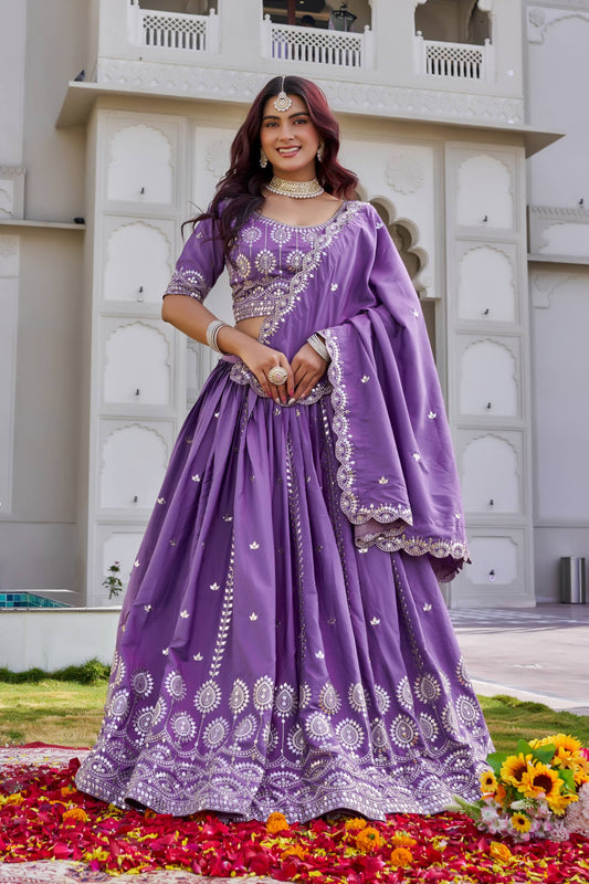Aurethra Rich Purple Sequins Lehenga Choli Set [3 PCS]