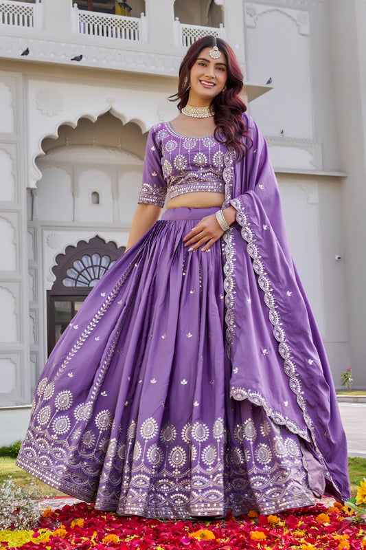 Aurethra Rich Purple Sequins Lehenga Choli Set [3 PCS]