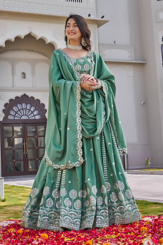 Zaylina Pista Green Sequins Lehenga Choli Set [3 PCS]