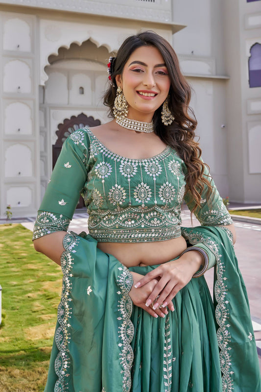 Zaylina Pista Green Sequins Lehenga Choli Set [3 PCS]
