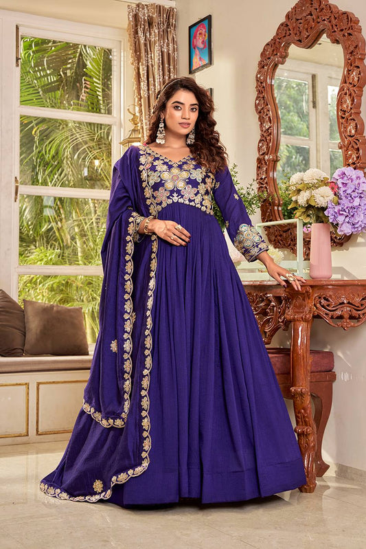 Zehvika Purple Festival Long Gown Set With Dupatta [2 PCS]