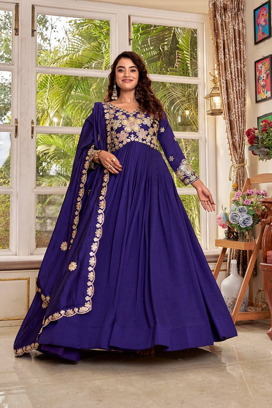 Zehvika Purple Festival Long Gown Set With Dupatta [2 PCS]