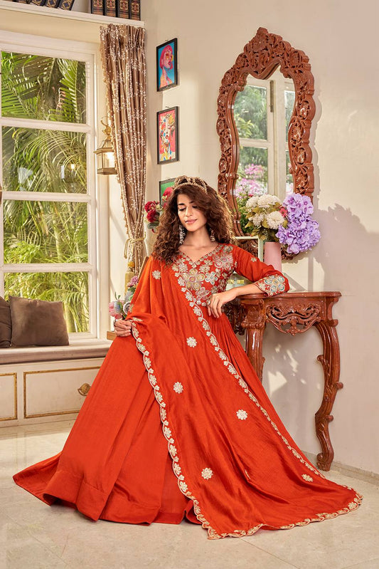 Kesariya Orange Festival Long Gown Set With Dupatta [2 PCS]