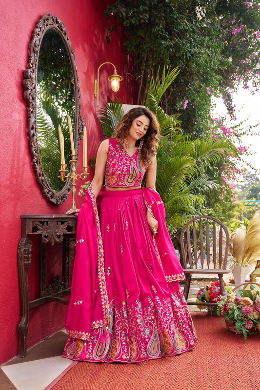 Ruhvika Pink Cording Embroidered Lehenga Choli Set [3 PCS]