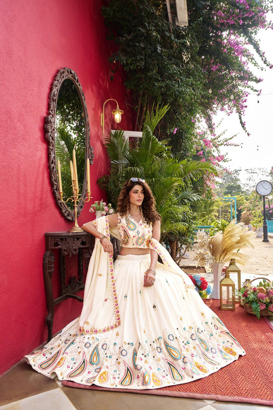 Noorvanya White Cording Embroidered Lehenga Choli Set [3 PCS]