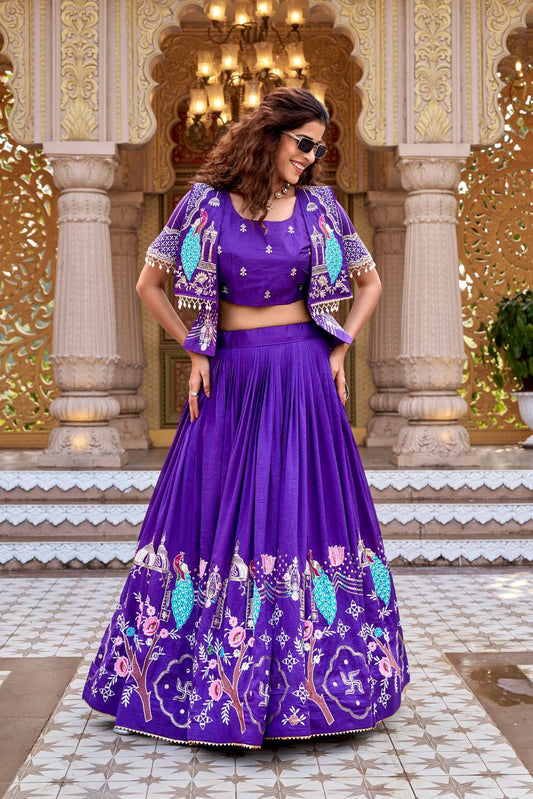 Vihana Purple Festival Lehenga Choli With Koti Set [3 PCS]