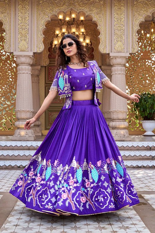 Vihana Purple Festival Lehenga Choli With Koti Set [3 PCS]