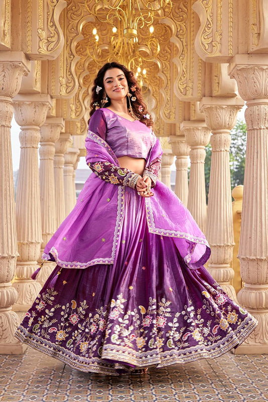 Aarvika Purple Gold Embroidered Lehenga Choli Set [3 PCS]