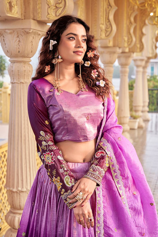 Aarvika Purple Gold Embroidered Lehenga Choli Set [3 PCS]
